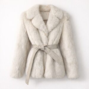 Vintage 70s Belted White Rabbit Fur Coat
